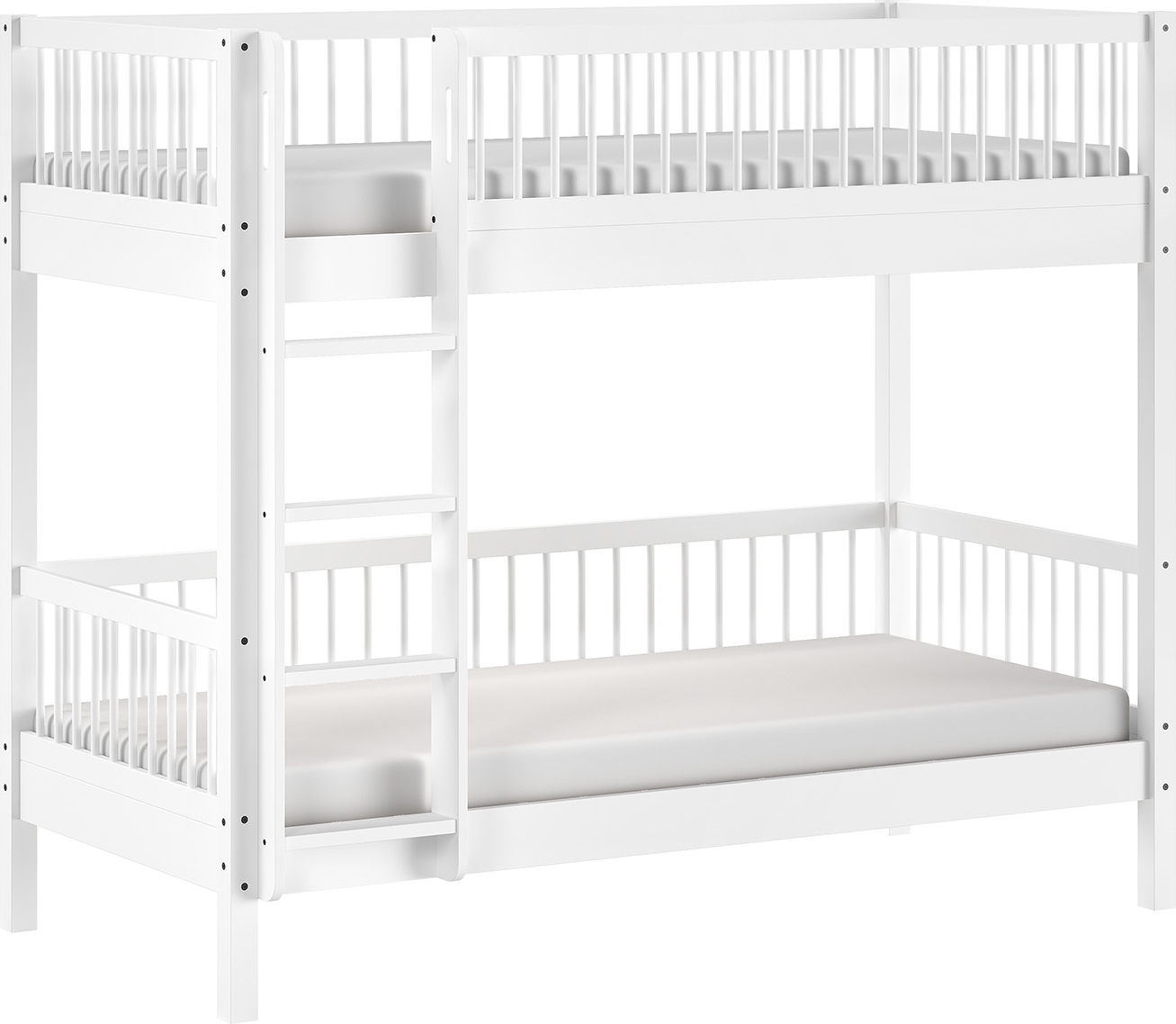 Etagenbett >Buche massiv< in Weiß, Buche massiv - 207,5x175,4x97,5cm (BxHxT)