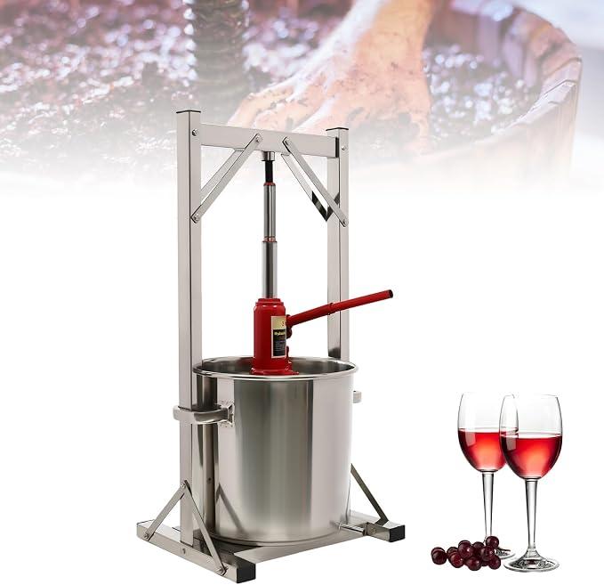 22L Fruchtpresse Weinpresse Edelstahl Manuelle Trauben-/Apfelpresse mit Hydraulik Obstpresse Beerenpresse Gemüsepresse Saftpresse Gewerbliche Multifunktions-Edelstahl-Entsafter für Lebensmittel