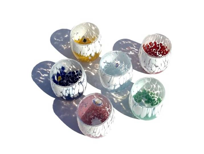 MAZZEGA ART & DESIGN Wassergläser Bicolor aus handgefertigtem und handgearbeitetem Muranoglas mit Murrine-Muster - Die Farben von Murano - Bicolor 435ml. (6, MIX)