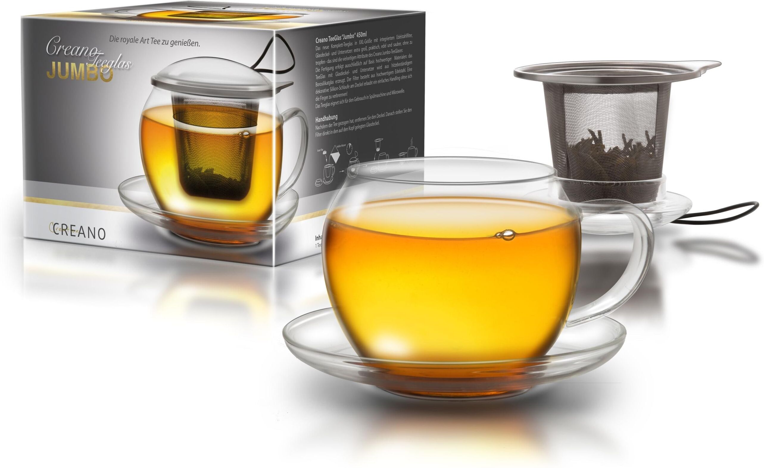 Teeglas CREANO "Jumbo 445 ml", transparent, 445ml, 1 Stk., Glas, Trinkgefässe, Teeglas transparent 445ml, 1 Stk.