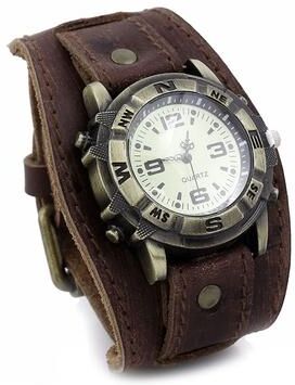 ModernMart Vintage Punk Leather Wrap Watch Bracelet For Men Women Casual Wristwatch dark Brown
