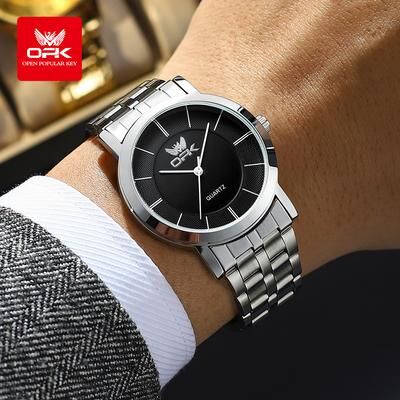 Fusion Finds Men's Quartz Watch Stainless Steel Waterproof Business Casual Wristwatch black