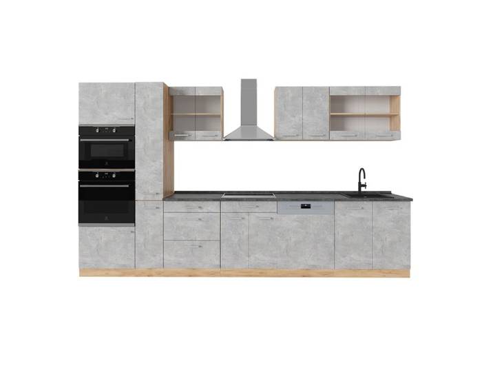 Cuisine complète R-Line 350cm PT Anthracite Béton/Chêne de force doré Vicco 53822