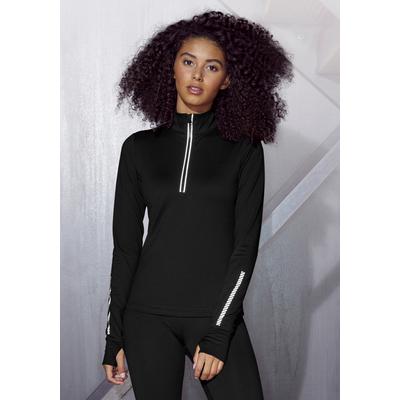 Laufshirt LASCANA ACTIVE, Damen, Gr. S (36/38), schwarz, Jersey, Obermaterial: 87% Polyester, 13% Elasthan, unifarben, klassisch hüftlang, Bündchen mit Daumenlöchern, Shirts Laufshirt, Thermo mit reflektierenden Details
