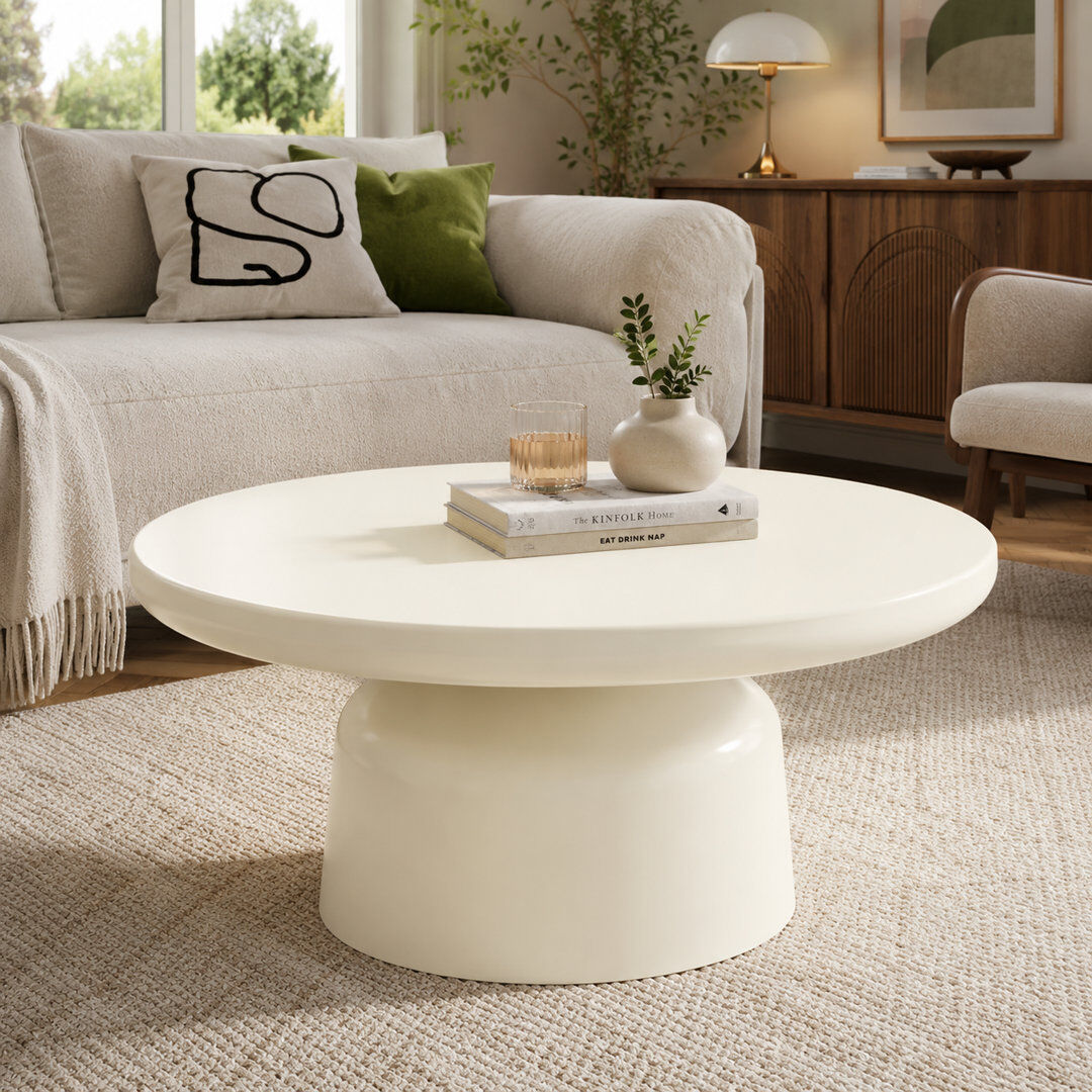 Latitude Run 80 cm Round Cream White Coffee Table Cream;White 36cm H X 80cm W X 80cm D