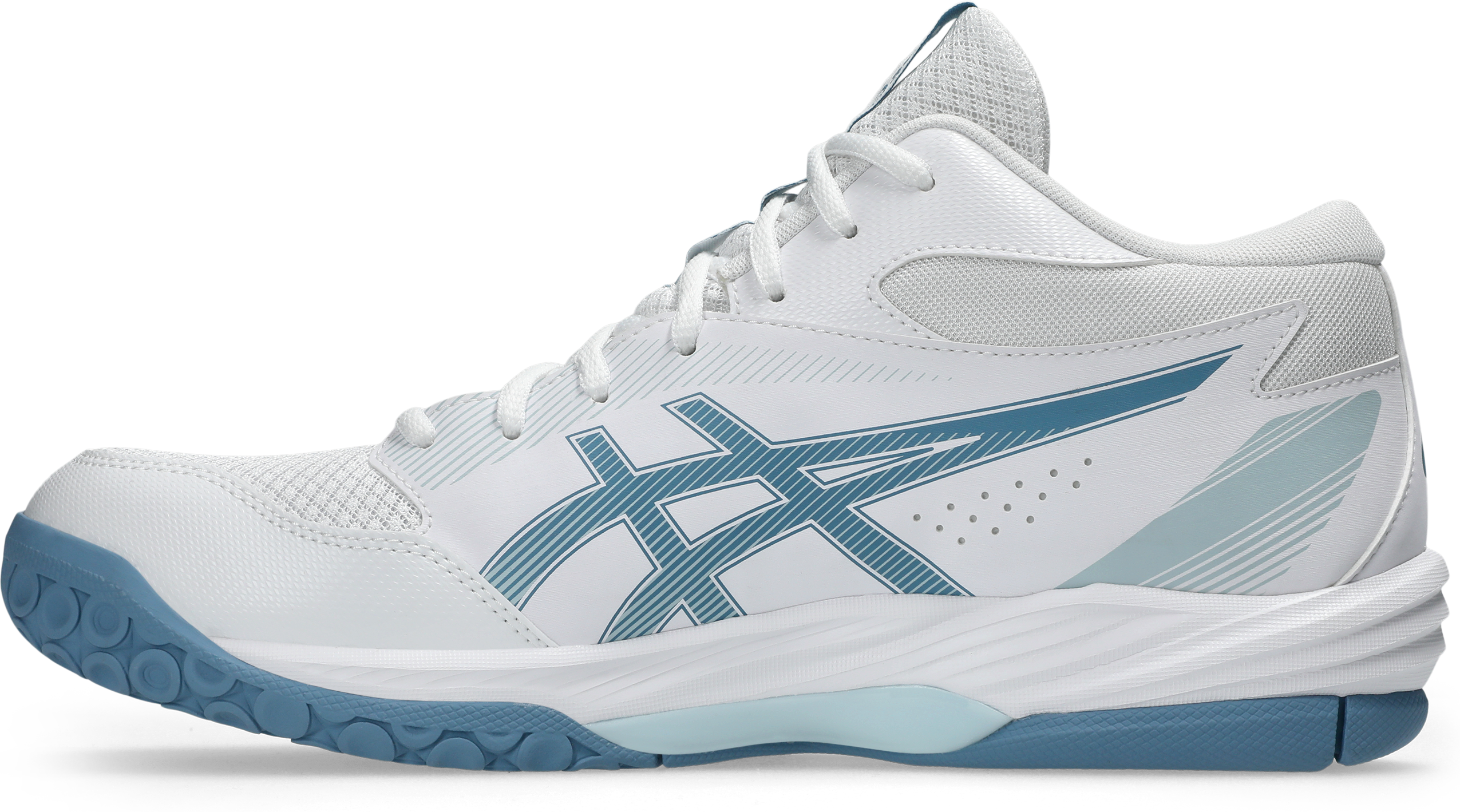 Hallenschuh ASICS "GEL-TASK MT 4", Herren, Gr. 47, weiß, saba blau, Textil, Schuhe Hallenschuh, für Hallensport weiß, saba blau 47