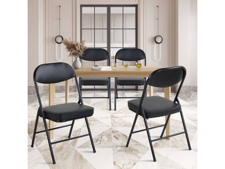 Chaise pliante lot de 4 assise rembourrée cadre en métal simili cuir PU noir sans montage - UVRION