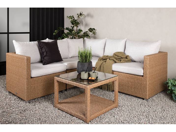 Garten Loungeset Ludwiga - Wahlweise in Natur oder Schwarz - Natur-Weiß - Luxusbetten24