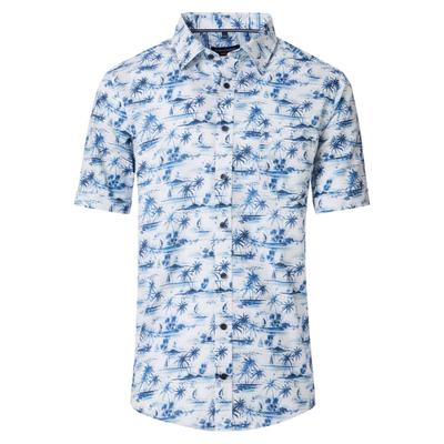 Kurzarmhemd CASAMODA "CASAMODA Freizeithemd Kurzarm Print", Herren, Gr. S, Normalgrößen, blau, 100% Baumwolle, bedruckt, lässig geschnitten, Hemden