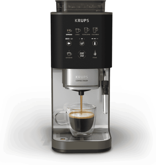 Cafetera superautomática - Krups Coffee Crush, Café en grano y molido, 15 bares, 4 recetas de café, Táctil, Compacta, 5 niveles molienda, Inox