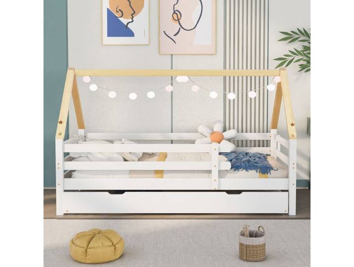 Lit Cabane Enfant Extensible- avec Lit coulissant avec roulettes- en Bois Massif - 90*200cm