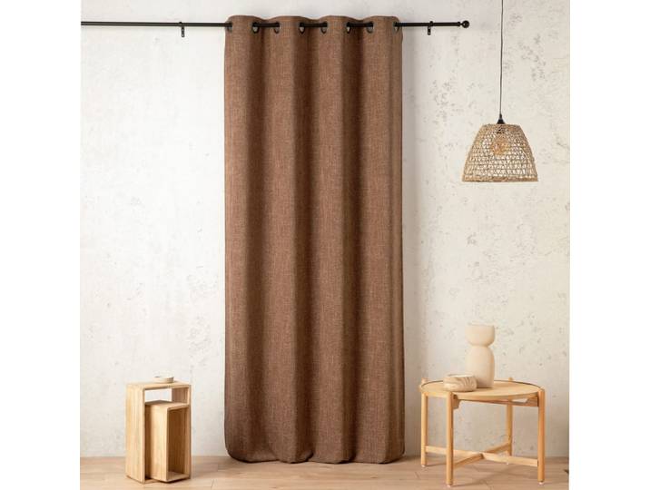 Rideau tamisant - effet lin authentique polyester marron chocolat 240