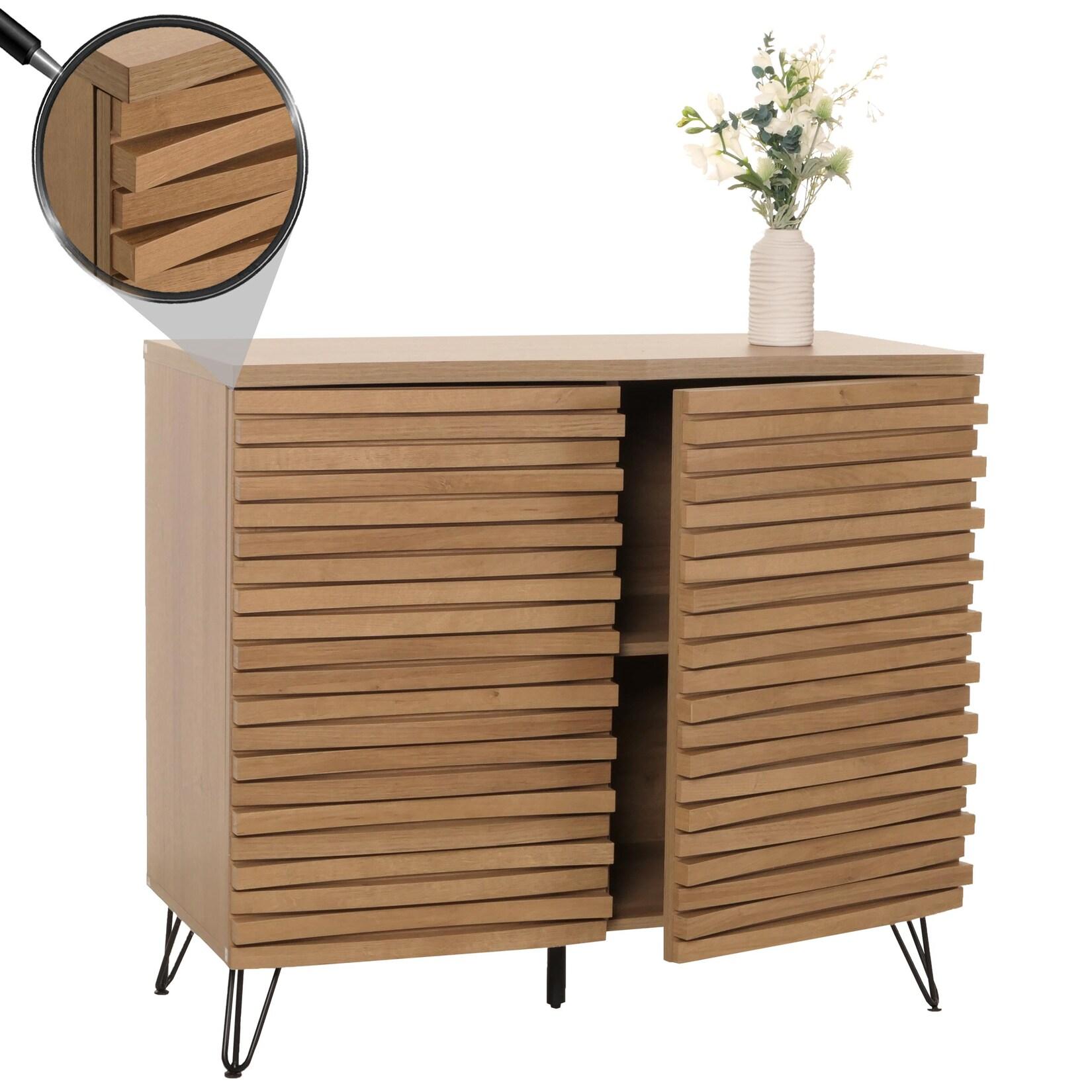 Kommode MCW-M49, Schrank Sideboard Highboard, 3D-Design Staufächer, MDF Metall 85x95x45cm ~ natur