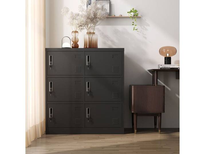 Armoire métallique 6 portes noire 90 x 40 x 100 cm avec serrures aérations et porte-étiquettes