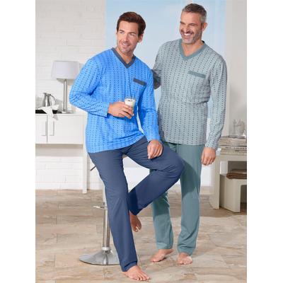 Schlafanzug KINGS CLUB, Herren, Gr. 48/50, bunt (mint, blau), 100% Baumwolle, Homewear-Sets Schlafanzug
