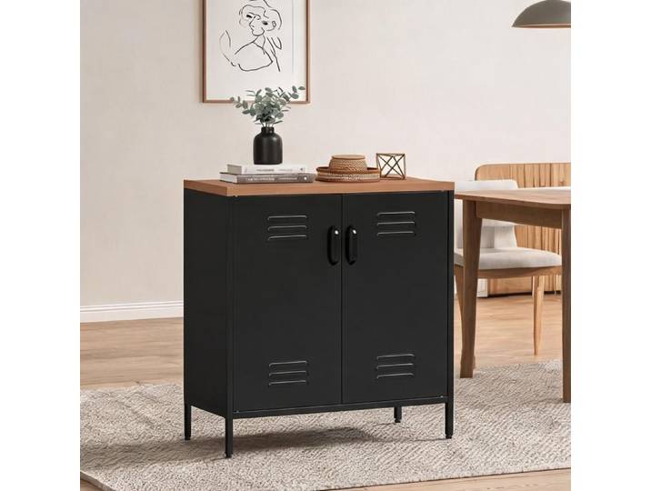 Servers and Sideboards and with Noir Acier and 31.5 x 15.8 x 31.5 in 2 portes