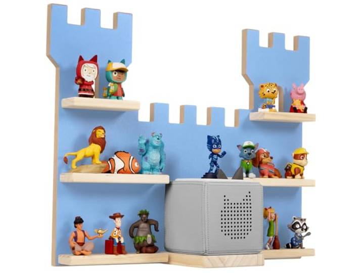 tectake® Holz Regal mit Magnetstreifen für Wand Montage, Tonieregal, Wandregal für's Kinderzimmer, Aufbewahrung Musikbox, für Tonies Tonie Hörfiguren und Toniebox - blau