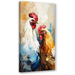 LEINWANDBILD Henne Hahn Vogel Tier 60x120cm