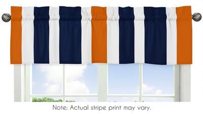 Sweet Jojo Designs Navy Blue and Orange Stripe Collection Window Curtain Valance