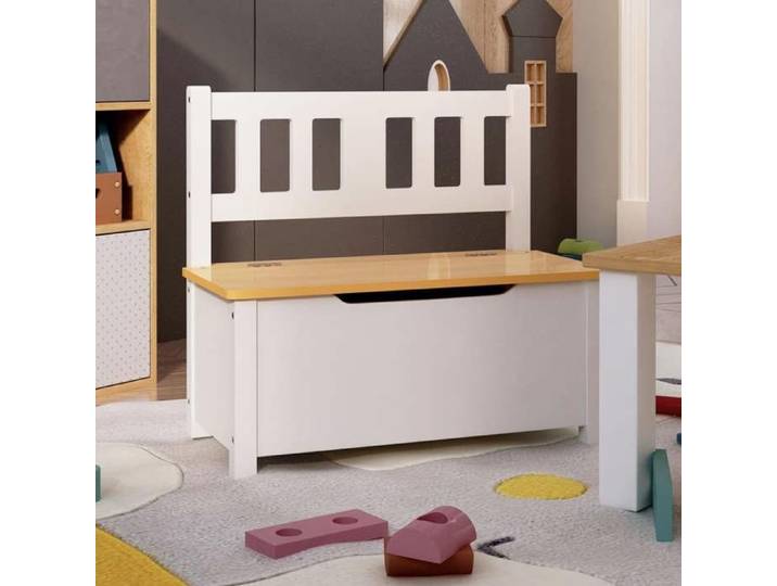 Banc de Rangement pour Enfants Coffre de Rangement Banc de Stockage Chambre à Coucher Maison Intérieur Blanc et Beige 10408