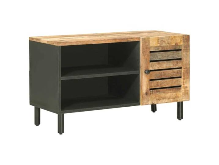 GHVBNMF TV-Schrank Mangoholz Massiv Lowboard Natur 80x33x46 cm Kompaktes Medienboard mit Messingknopf und Türfach, ideal für geordnete Wohnzimmer und kleine Räume.