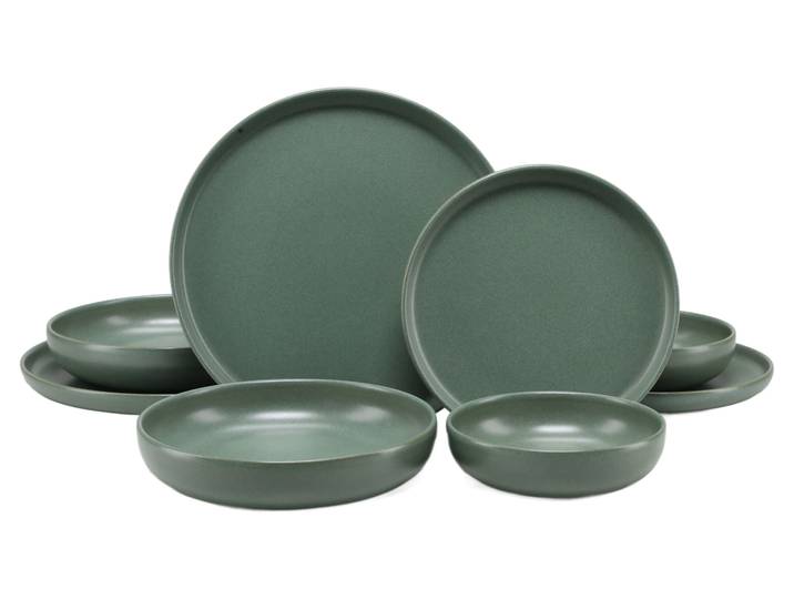 Teller-Set CREATABLE Uno, Geschirr-Set, 8-tlg. , grün, 8, Steinzeug, Geschirr-Sets, Teller-Set, Seidenmatten Grün-Glasur, Klare Konturen mit sanften Rundungen