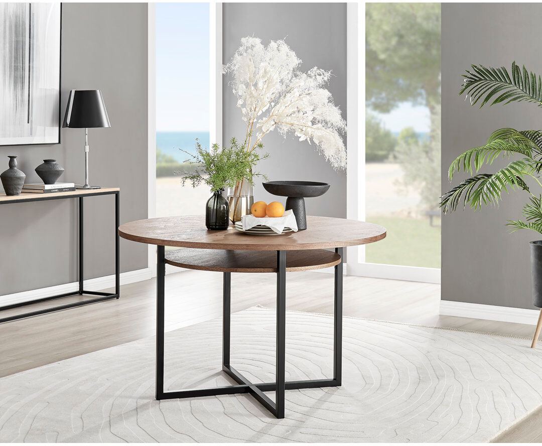 Canora Grey Eubanks Round Dining Table with Storage Shelf for Industrial Minimalist Dining Room Brown/Black