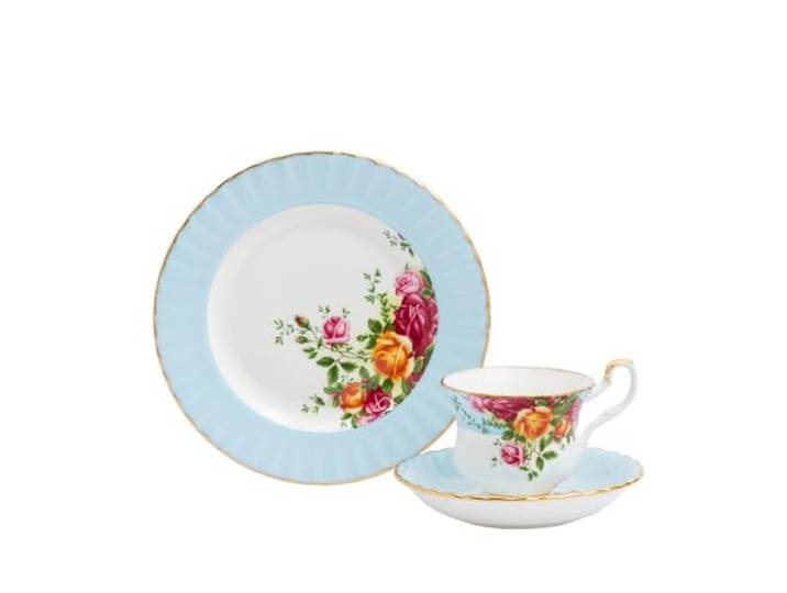 Royal Albert Old Country Roses 3-teiliges Set (Teetasse, Untertasse und Teller) Aqua