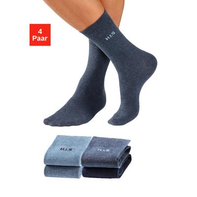 Socken H.I.S "Herren Basic Comfort Socken", Herren, Gr. 39-42, blau (1x marine, 1x jeansblau, meliert, 1x jeans, meliert, 1x hellblau, meliert), Baumwolle, Elasthan (LYCRA), Polyamid, meliert, elastisch, Socken Socken, mit druckfreiem Bündchen