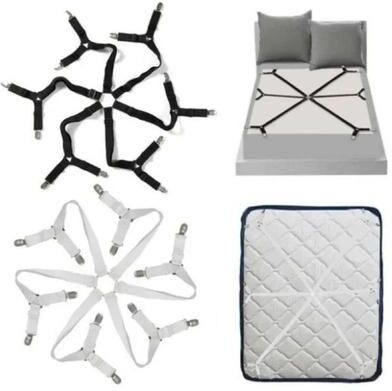 Inspired Living Adjustable Elastic Bed Sheet Holder Clips Non Slip Mattress Fasteners For Secure Bedding black