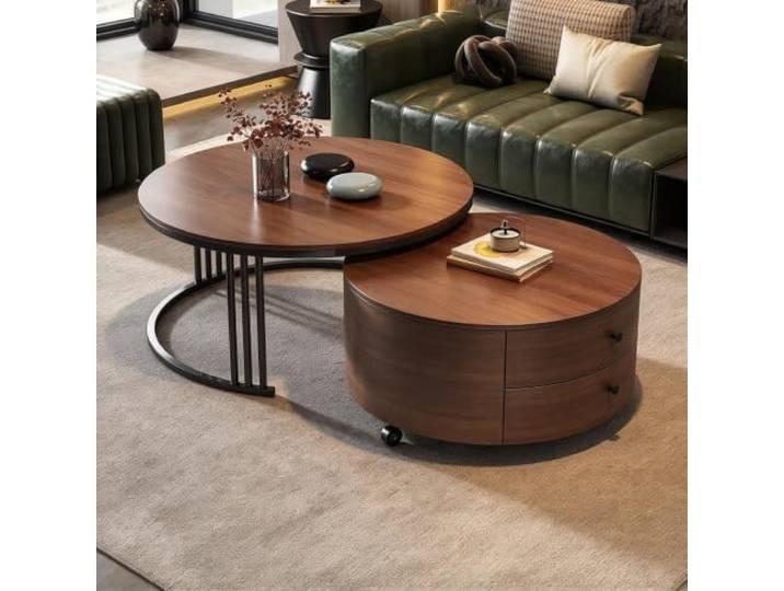 HLDJYLZS Vintage-Couchtisch mit Rollen, Wabi-Sabi-Stil Schwenkrollen, Mobilität, italienischer Retro-Stil, Wabi-Sabi-Design, moderne Eleganz, Wohnzimmer, kleine Räume