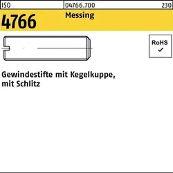 Gewindestift ISO 4766 Kegelkuppe/Schlitz M10x 20 Messing 100 Stück
