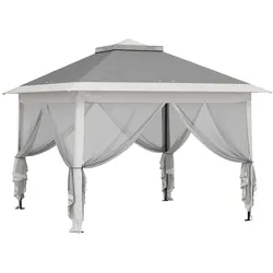 Outsunny Faltpavillon, Gartenpavillon, Metall und Stoffplane, Netzvorhänge, Entwässerungslöcher, 330L x 330B x 288H cm, Grau