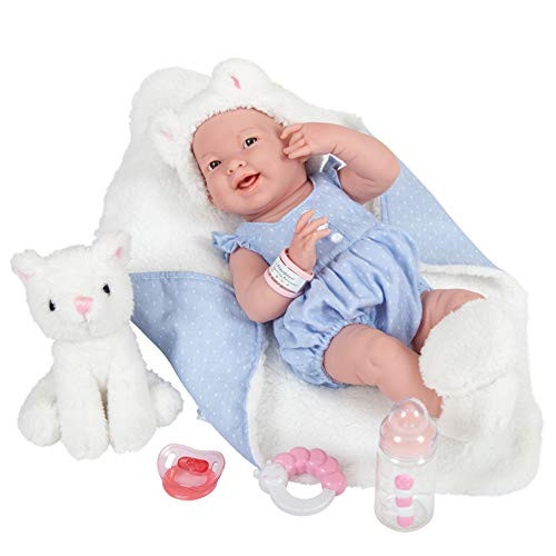 JC Toys Newborn Pop babypop voor pasgeborenen met kleding en accessoires, blauw