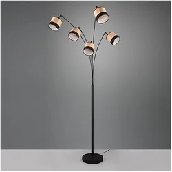 RL live your light, Stehlampe, REALITY BOLZANO - Vloerlamp - Zwart mat - excl. 5x E14 10W - Voetschakelaar - Kap Houtlook (E14)