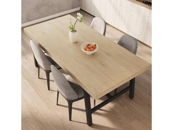 GarveeMore Esstisch 180 cm für 6–8 Personen, rechteckig – Holzfarbe Industrial/Farmhouse Stil, Holzplatte, stabiles schwarzes Metallgestell, für Esszimmer & Küche