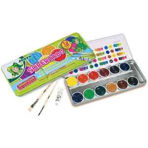 Jolly Farbkasten Supertabs 12, Deckfarbkasten, 1 Deckweiß, 2 Pinsel und 12 Farben