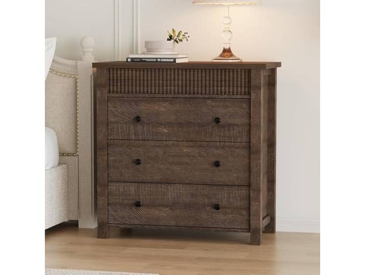 Hapihom Fluted Kommode Mit 3 Schubladen, Kompakte Holzkommode Für Esszimmer Sideboard mit Geräumige Kommode für Schlafzimmer, Wohnzimmer, Flur und Büro