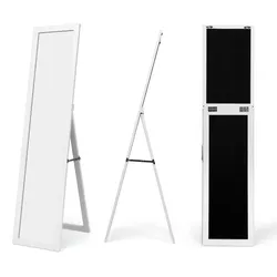 Helloshop26 - Freistehender Spiegel 37 x 50 x 155 cm mit drei Verwendungsmöglichkeiten modernes Design aus weißem MDF 20_0012881