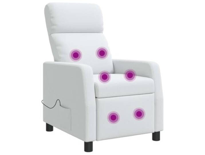Massage Relaxsessel Weiß Stoff mit Verstellbarer Liegeposition 115-160 Grad Modernes Design, 100% Polyesterbezug, stabiler Rahmen aus Metall und Holzwerkstoff, pflegeleichte Reinigung, flache Armlehnen