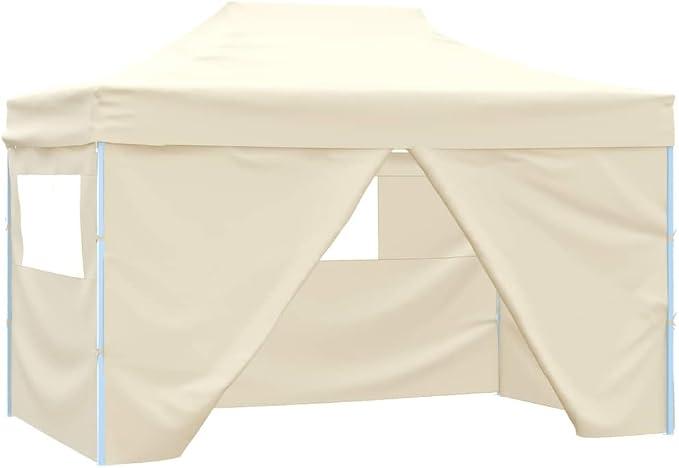 Pavillon Zelt Profi-Partyzelt Faltbar mit 4 Seitenwänden 3x4m Stahl Creme, Gartenpavillon Stabil Gartenzelt für Strand Hochzeit Camping