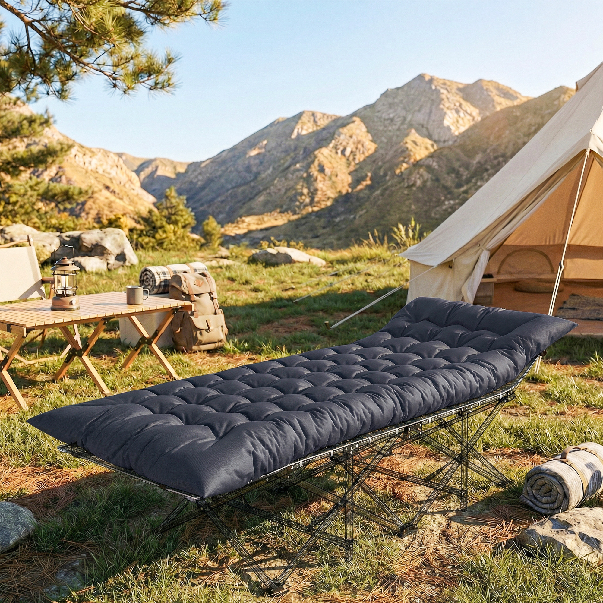 Outsunny Materassino da Campeggio Pieghevole Portatile con Cinghie Antiscivolo, per Brandina da Campeggio, Tenda e Viaggi, Grigio Scuro   Aosom Italy