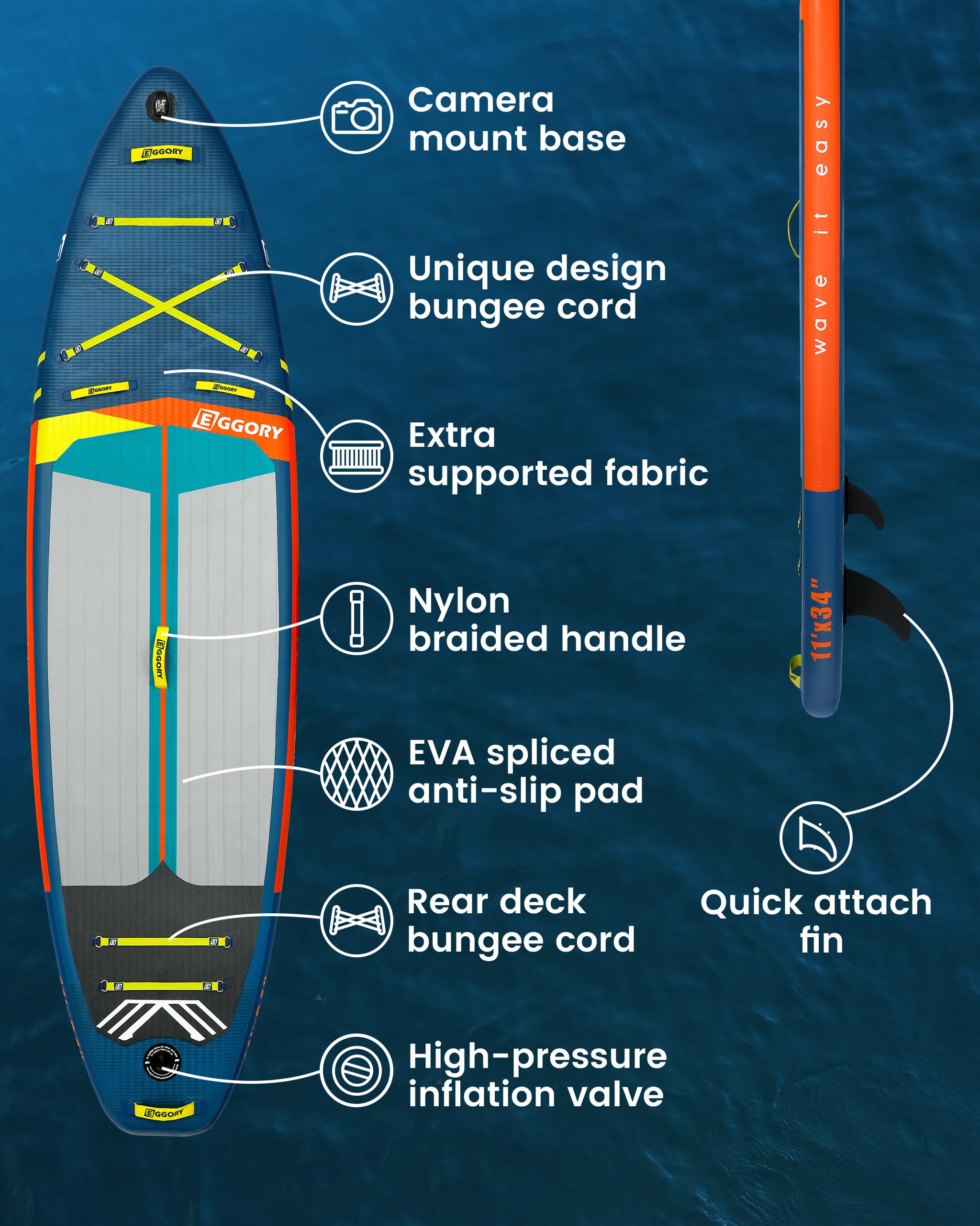 Aufblasbares SUP-Board, fluoreszierendes Grün - 11 Fuß, 34 Zoll, extra breit - doppelwandiges PVC - Komplettset mit 5 Teilen