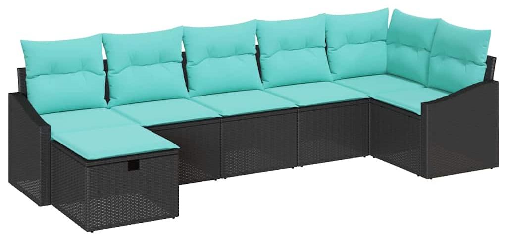 Sofa Set mit Kissen mit Speicher Schwarz Poly-Rattan