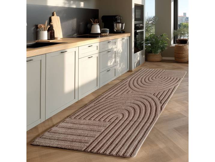 Teppich AYYILDIZ TEPPICHE POMPEI 1611, auch als Läufer , beige, B:80cm H:12mm L:250cm, Microfaser, Teppiche, Teppich, weiche pflegeleichte Oberfläche, Hoch-Tief-Struktur, Kurzflor