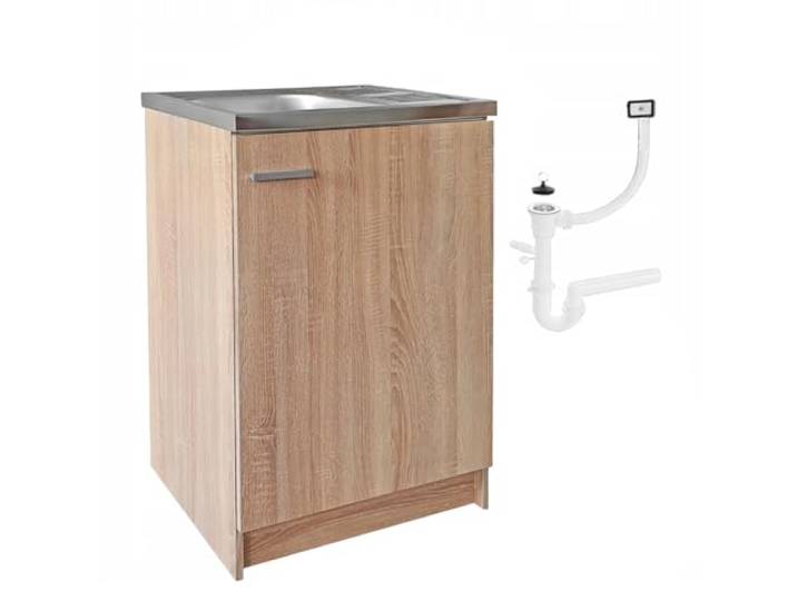Stamar Spülenschrank Küchenschrank 60 cm Sonoma Spüle mit Siphon Geschirrspüler Komplett Montagefertig