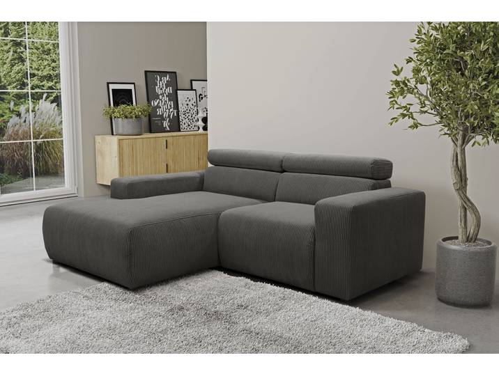 Ecksofa DOMO COLLECTION BRANDON inkl. Kopfteilverstellung, 214x100x80 cm, L-Form , grau, B:214cm H:80cm T:175cm, 100% Polyester, Sofas, Ecksofa, Cord, grau