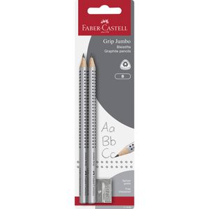 Faber-Castell Bleistift Jumbo Grip Set, Härte B, mit Grip-Zone, inkl. Spitzer, 2 Stück