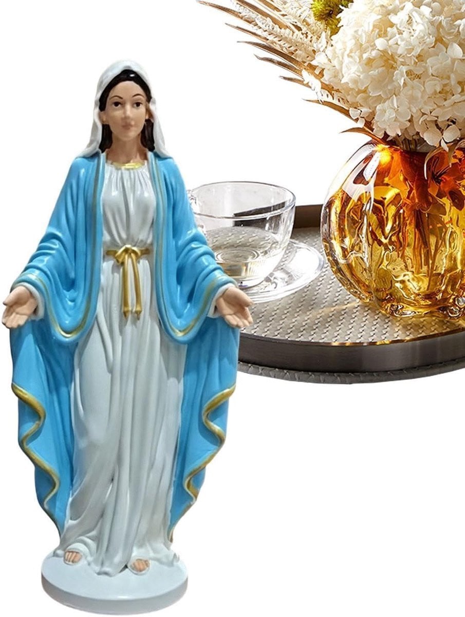 Maagd Maria Standbeeld - Blauw - Spirituele Decoratie - 16 x 10 cm