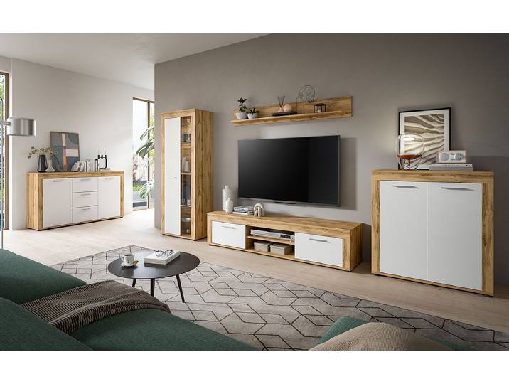 Vitrine sur pied Jam 60 x 159 x 35cm Blanc/Marron/Blanc/Imitation chêne Wotan